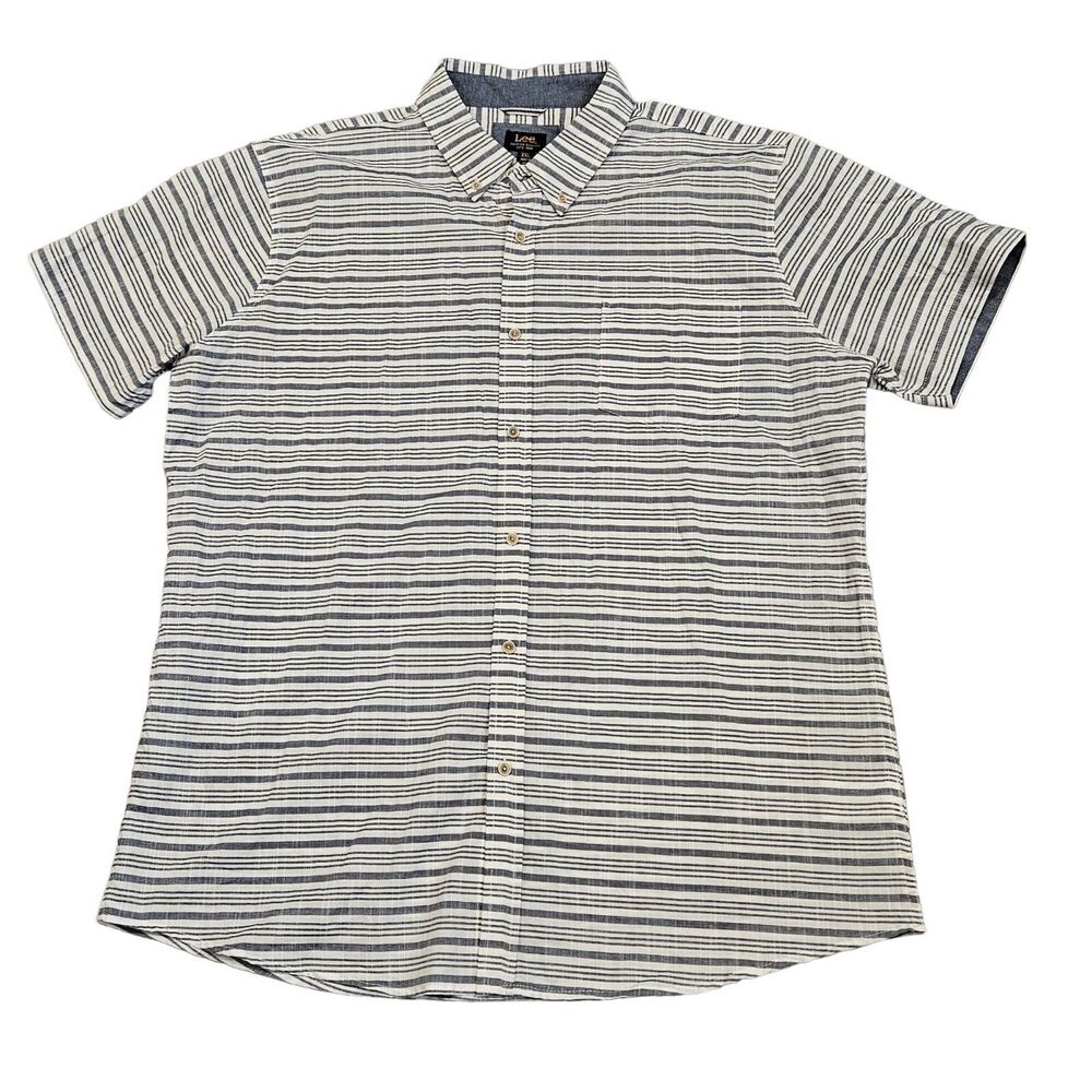 Lee Premium Quality Men's Striped Short Sleeve Button Down Shirt Size 2XL